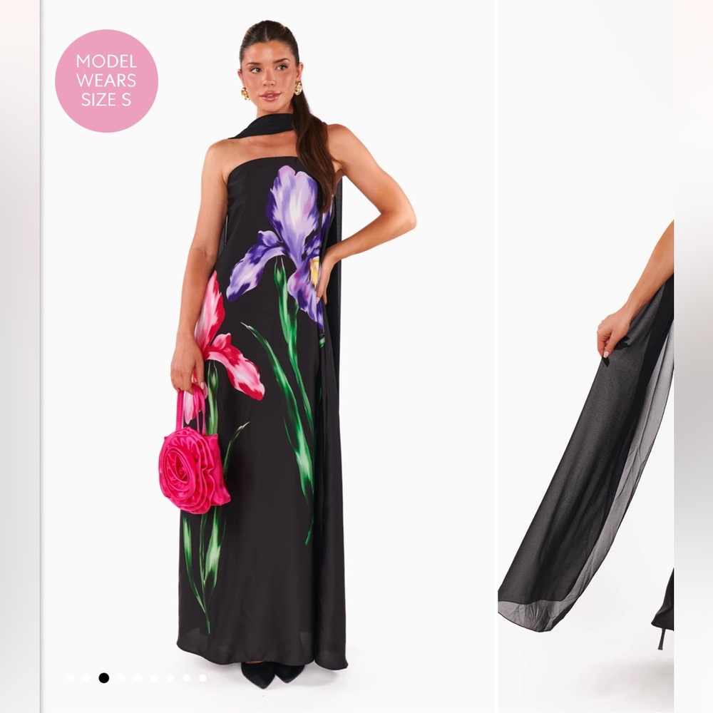 Show Me Your MuMu Black Strapless Dress with Floral Design